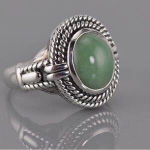 Green Glass Stirling Silver Cocktail Ring